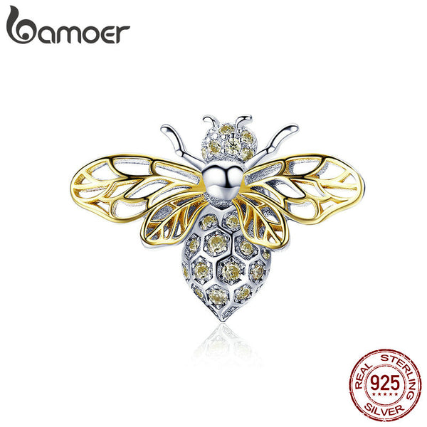 BAMOER Hot Sale Authentic 925 Sterling Silver Crystal Bee Beads Charms fit for Original Charms Women Luxury DIY Jewelry BSC067