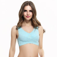 M-3XL Women Underwear Sexy Lingerie Lace Solid Color Cross Side Buckle Wireless Push up Breathable Sleep Sports Bra