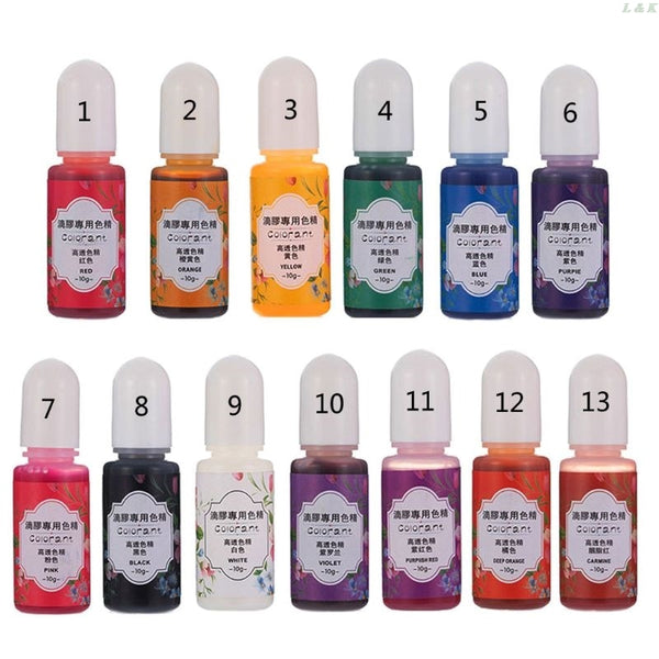 13 Colors Epoxy UV Resin Coloring Dye Liquid Epoxy Pigment Resin Colorant Fading Resistance10ml Translucent PXPC
