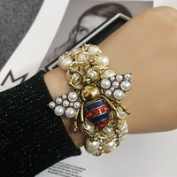 Luxury Handmade Elastic Pearl Bee  Bracelet Bangle Jewelry For Women Party Gift
