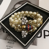 Luxury Handmade Elastic Pearl Bee  Bracelet Bangle Jewelry For Women Party Gift